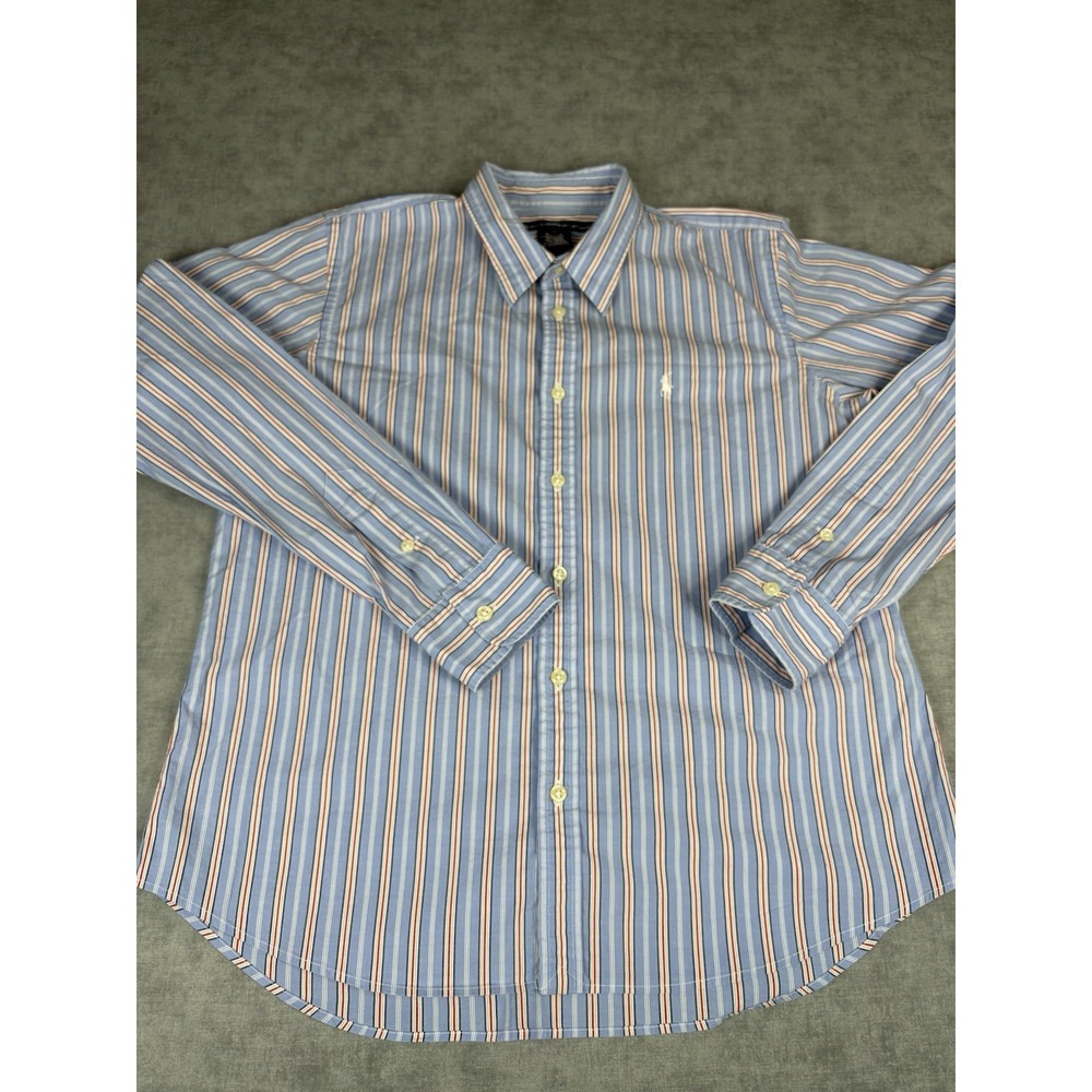 Ralph Lauren Sport Shirt L Slim Fit Blue Striped Button Down Hong Kong Preppy